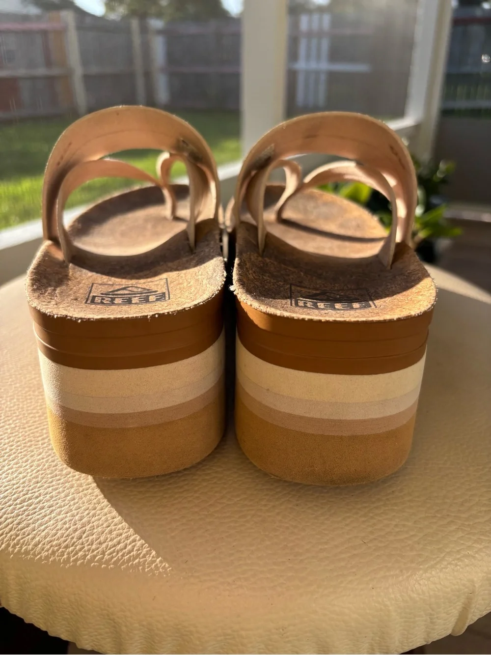 Reef Women's Neutral Beige Cork Platform Thong Sandals